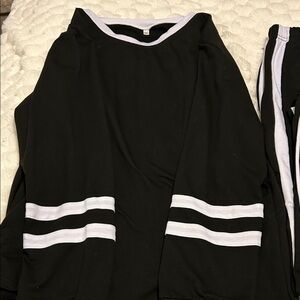 Black and White Striped Long Sleeve Top with jogger pants